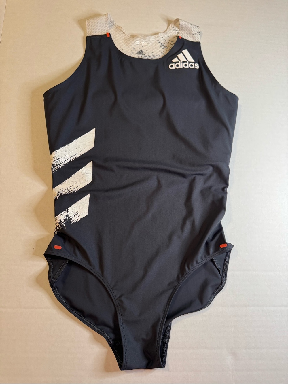 adidas Black Tank One-Piece with White Brush Stripes